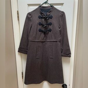 Marc Jacobs 3/4 Sleeve Wool Brown Dress with Toggle Buttons and Pockets. Size 2.